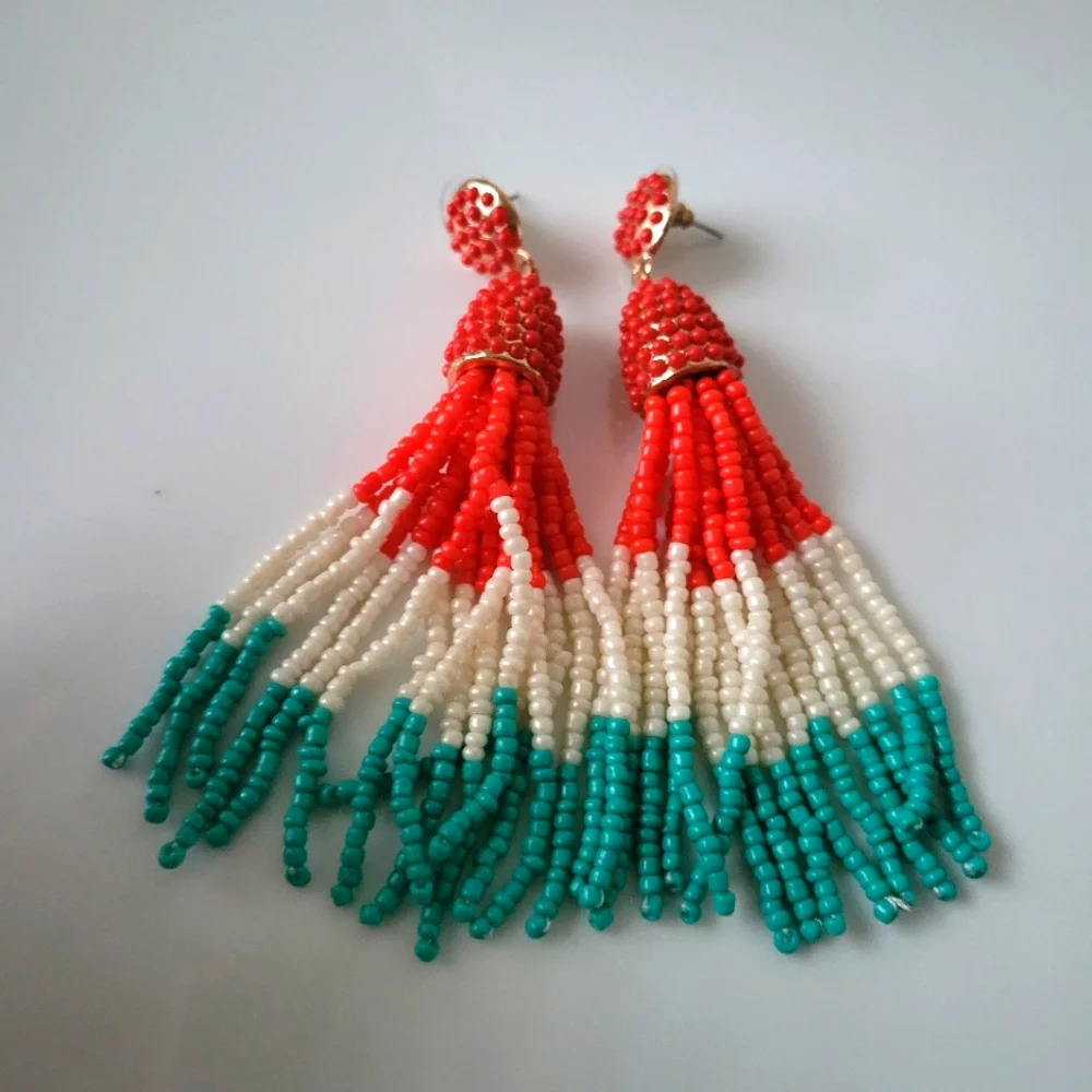 Beaded Tassel Earrings Long and Colorful